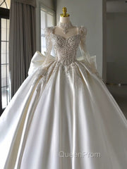Luxury Ball Gown Sweetheart Neckline Long Sleeves Sequin White Wedding Dresses Brides Dresses