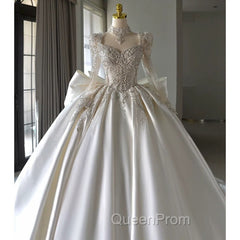 Luxury Ball Gown Sweetheart Neckline Long Sleeves Sequin White Wedding Dresses Brides Dresses