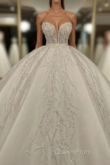 Luxury Long Ball Gown Sweetheart Glitter Wedding Dresses