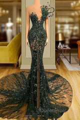 Luxury See Through Beaded Evening Prom Dresses Bodycon Sexy Evening Prom Evening Dresses