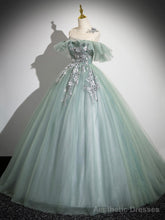 Cute Tulle Lace Long Prom Dress, A-Line Scoop Neckline Off Shoulder Evening Party Dress