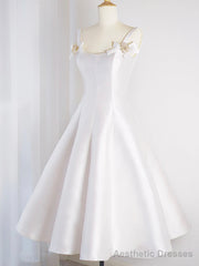 White Satin Short Prom Dress, Simple A-Line Evening Party Dress