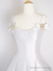White Satin Short Prom Dress, Simple A-Line Evening Party Dress