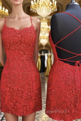 Mermaid Backless Short Red Lace Evening Prom Homecoming Dresses, Mermaid Red Formal Dresses, Red Lace Evening Dresses
