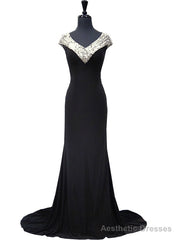 Mermaid Beaded Crystals Floor Length Black Prom Dress