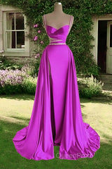 Mermaid Beaded Straps V Neck Slit Dresses