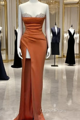 Mermaid Beaded Sweetheart Slit Satin Dresses