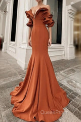 Mermaid Burnt Orange Ruffles Shoulder Dresses