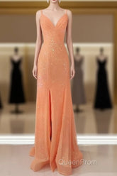 Mermaid Corset Sequin Dresses V Neck Split