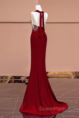 Mermaid Halter Burgundy Long Evening Prom Dresses