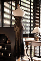 Mermaid Halter Neck Tulle Applique Long Evening Prom Dresses