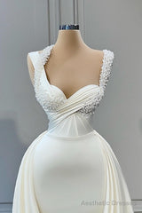 Mermaid Halter Sweetheart Beaded Floor-length Sleeveless With Side Train Prom Dress