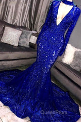 Mermaid High Neck Long Sleeves Evening Prom Dresses