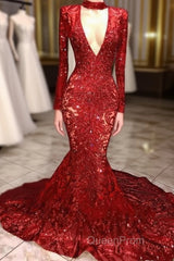 Mermaid High Neck Long Sleeves Evening Prom Dresses