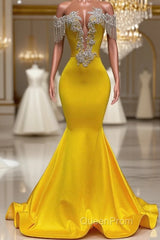 Mermaid Jewel Beading Applique Floor-length Sleeveless Open Back Evening Prom Dresses