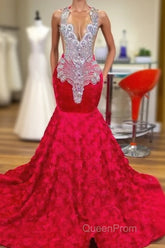 Mermaid Jewel Lace Sequined Applique Sleeveless Floor-length Evening Prom Dresses