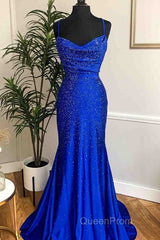 Mermaid Long Red Evening Prom Dresses with Rhinestones,Royal Blue Bodycon Dresses