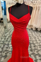 Mermaid Long Red Evening Prom Dresses with Rhinestones,Royal Blue Bodycon Dresses
