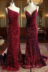 Mermaid Maroon Sequin Formal Dresses