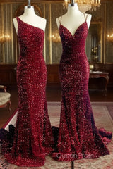 Mermaid Maroon Sequin Formal Dresses
