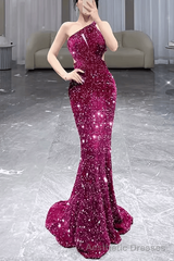 Mermaid One Shoulder Sequin Party Dress Long Prom Dress