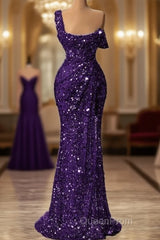 Mermaid One Shoulder Slit Sequin Evening Prom Dresses