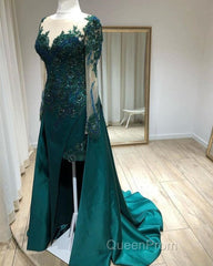 Mermaid Evening Prom Dresses Lace Beaded Sheer Long Sleeves