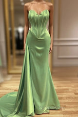 Mermaid Sage Green Corset Satin Evening Prom Dresses