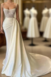 Mermaid Satin Spaghetti Strap Sweetheart Sequined Beaded Long Evening Prom Dresses Gorgeous Evening Dresses