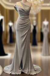 Mermaid Silver Glitter Dresses One Shoulder Split