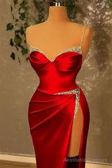 Mermaid Spaghetti strap Sweetheart Floor-length Sleeveless Sequined High Split Prom Dress