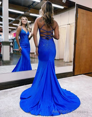 Mermaid Spaghetti Straps Corset Back Satin Prom Dress