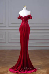 Mermaid Strapless Burgundy Velvet Evening Prom Dresses Evening Dresses