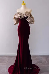 Mermaid Strapless Wine Red Long Evening Prom Dresses