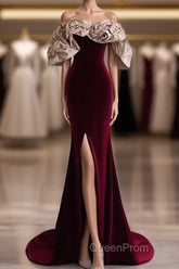 Mermaid Strapless Wine Red Long Evening Prom Dresses