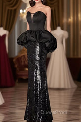 Mermaid Sweetheart Long Black Sequin Evening Prom Dresses