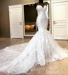 Mermaid Sweetheart Long Train Tulle Crochet Flower Wedding Dresses