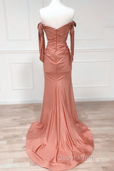 Mermaid Terracotta Ruched Split Satin Dresses