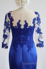 Mermaid / Trumpet Evening Gown Elegant Dresses Formal Floor Length Half Sleeve Illusion Neck Satin With Pleats