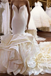 Mermaid V-neck Long Train Chiffon Lotus Leaf Hem Wedding Dresses