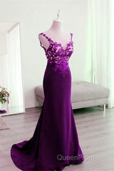 Mermaid V Neck Evening Prom Dresses Lace Open Back