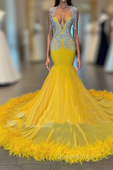 Mermaid V-neck Sequined Beaded Floor-length Sleeveless Open Back Evening Prom Dresses