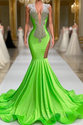 Mermaid V-neck Sequined Open Back Floor-length Sleeveless Lace Beading Evening Prom Dresses