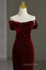 Mermaid Velvet Burgundy Long Evening Prom Dresses, Burgundy Long Evening Dresses