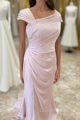 Pink Asymmetrical Mermaid Satin Long Mother of Bride Dresses