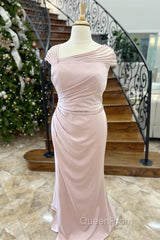 Pink Asymmetrical Mermaid Satin Long Mother of Bride Dresses