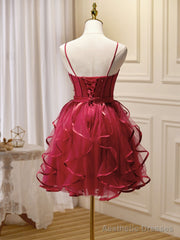 Mini/Short Burgundy Prom Dress, Puffy Cute Burgundy Homecoming Dress