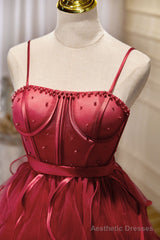 Mini/Short Burgundy Prom Dress, Puffy Cute Burgundy Homecoming Dress