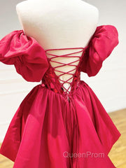 Mini/Short Red Satin Short Evening Prom Dresses, Short Homecoming Dresses