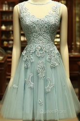 Mint Green Tulle Short Lace Beaded Knee Length Wedding Party Dresses, Lovely Homecoming Dresses Evening Prom Dresses